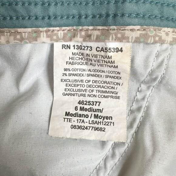Lee Chino Mid-Rise Shorts Sz 6M Aqua Cotton Basic Preppy Beachy Nautical Classic - Picture 6 of 9